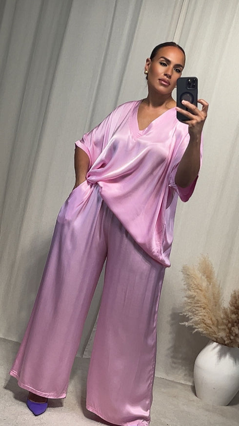 Pantalon satiné ARIANNA ceinture élastique.